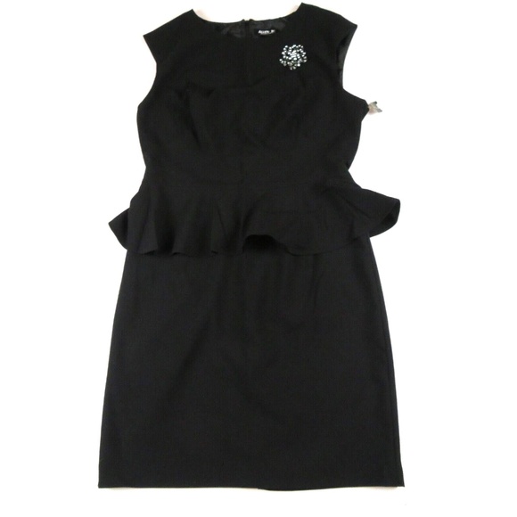 NWT- ALLEN B by ALLEN SCHWARTZ Black Peplum Sleeveless with brooch Dress - Picture 1 of 5